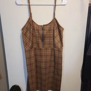 No Boundaries Brown Plaid Mini Dress
